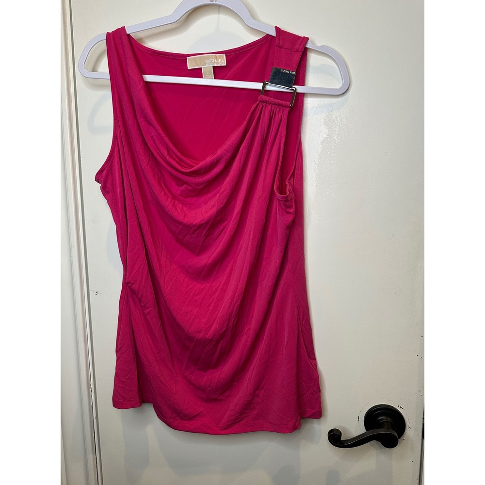 Michael Michael Kors Pink Cowl Neck Sleeveless Blouse Silver Buckle Large